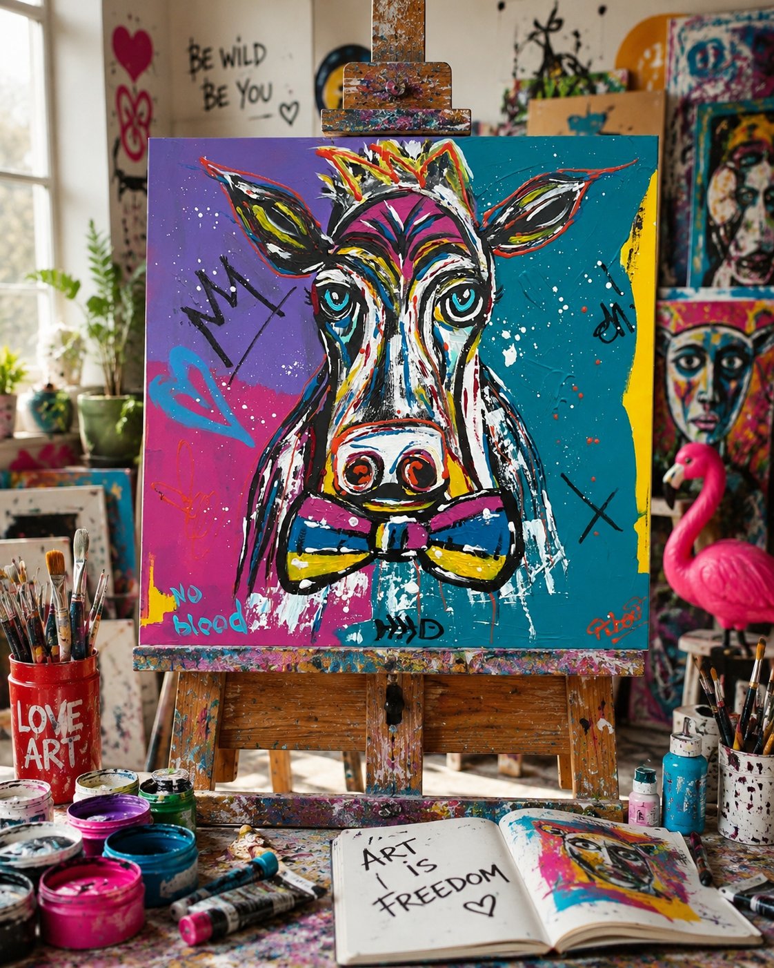 Détail du tableau Queen Cow - Tableau vache pop art 50 x 50 cm