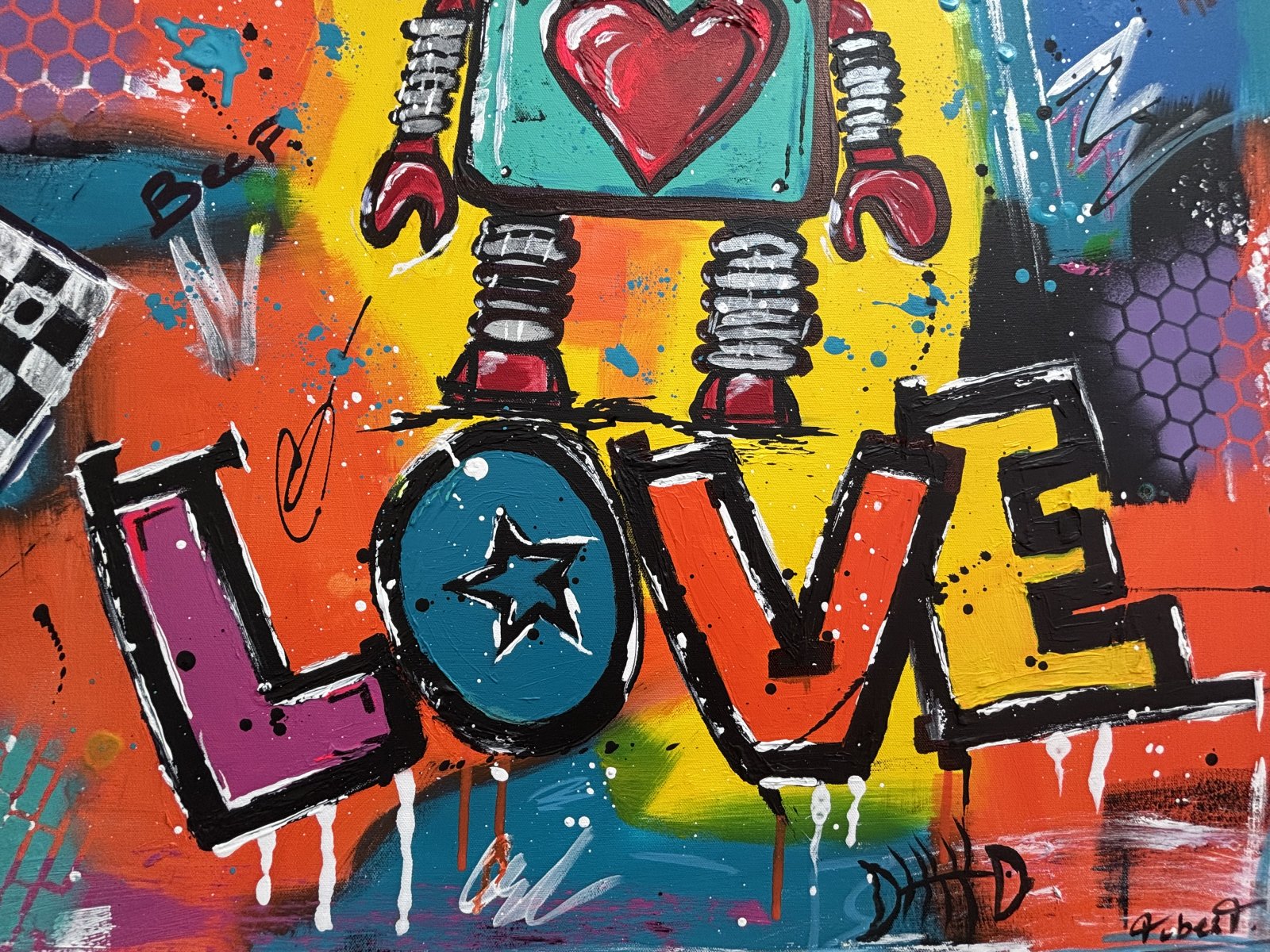 Détail du tableau Robot Love Acrylique unique 80 x 80 cm