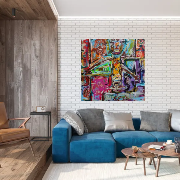 Tableau Original Abstract Painting 80x80 cm, Colorful Acrylic Canvas, Signed Contemporary Artwork – Zoridial par Tibert