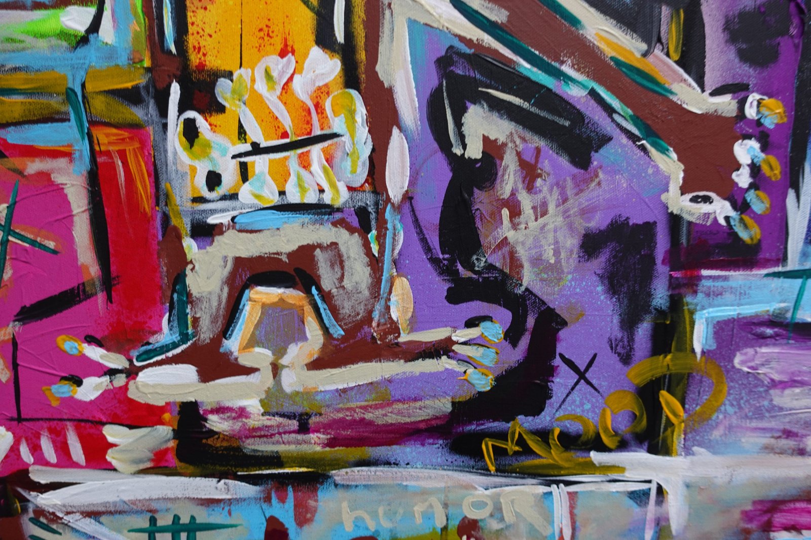 Détail du tableau Original Abstract Painting 80x80 cm, Colorful Acrylic Canvas, Signed Contemporary Artwork – Zoridial