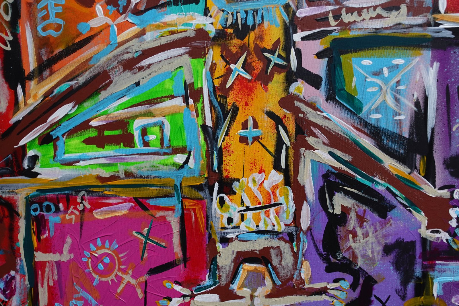 Détail du tableau Original Abstract Painting 80x80 cm, Colorful Acrylic Canvas, Signed Contemporary Artwork – Zoridial