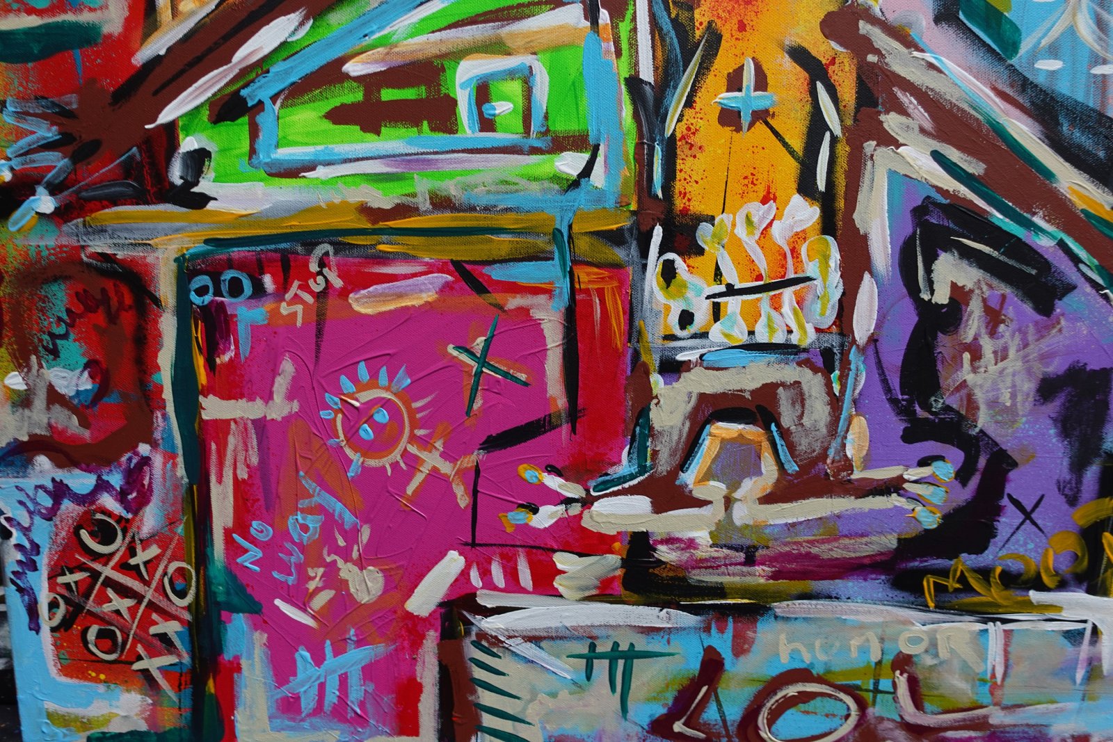 Détail du tableau Original Abstract Painting 80x80 cm, Colorful Acrylic Canvas, Signed Contemporary Artwork – Zoridial