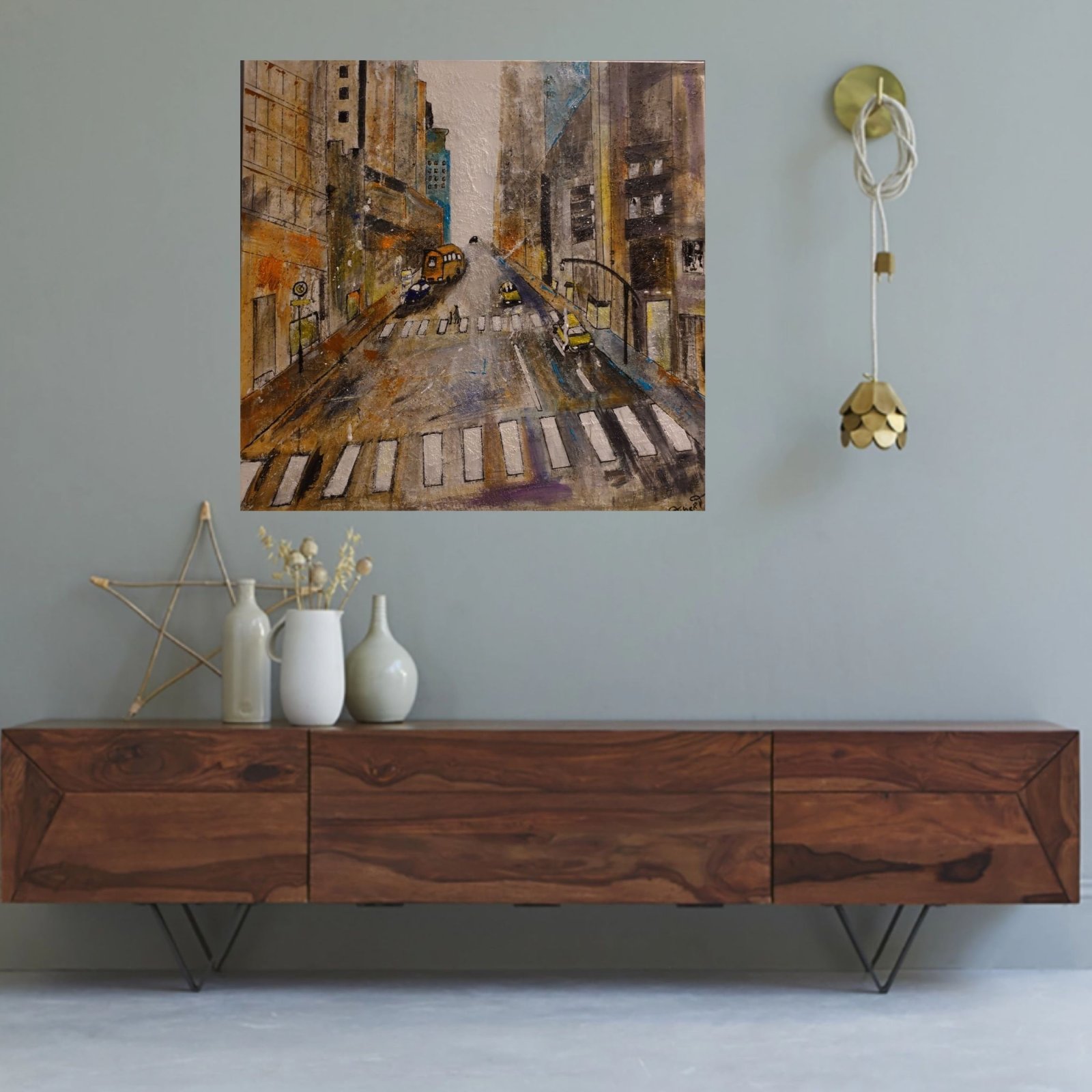 Détail du tableau Original Abstract Painting 80x80 cm, Colorful Acrylic Canvas, Signed Modern Wall Art – Yorkadis