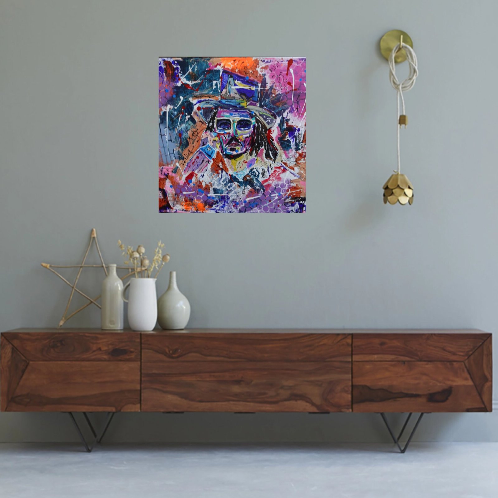 Détail du tableau Original Abstract Painting 50x50 cm, Handmade Linen Canvas, Signed Colorful Wall Art – Jode