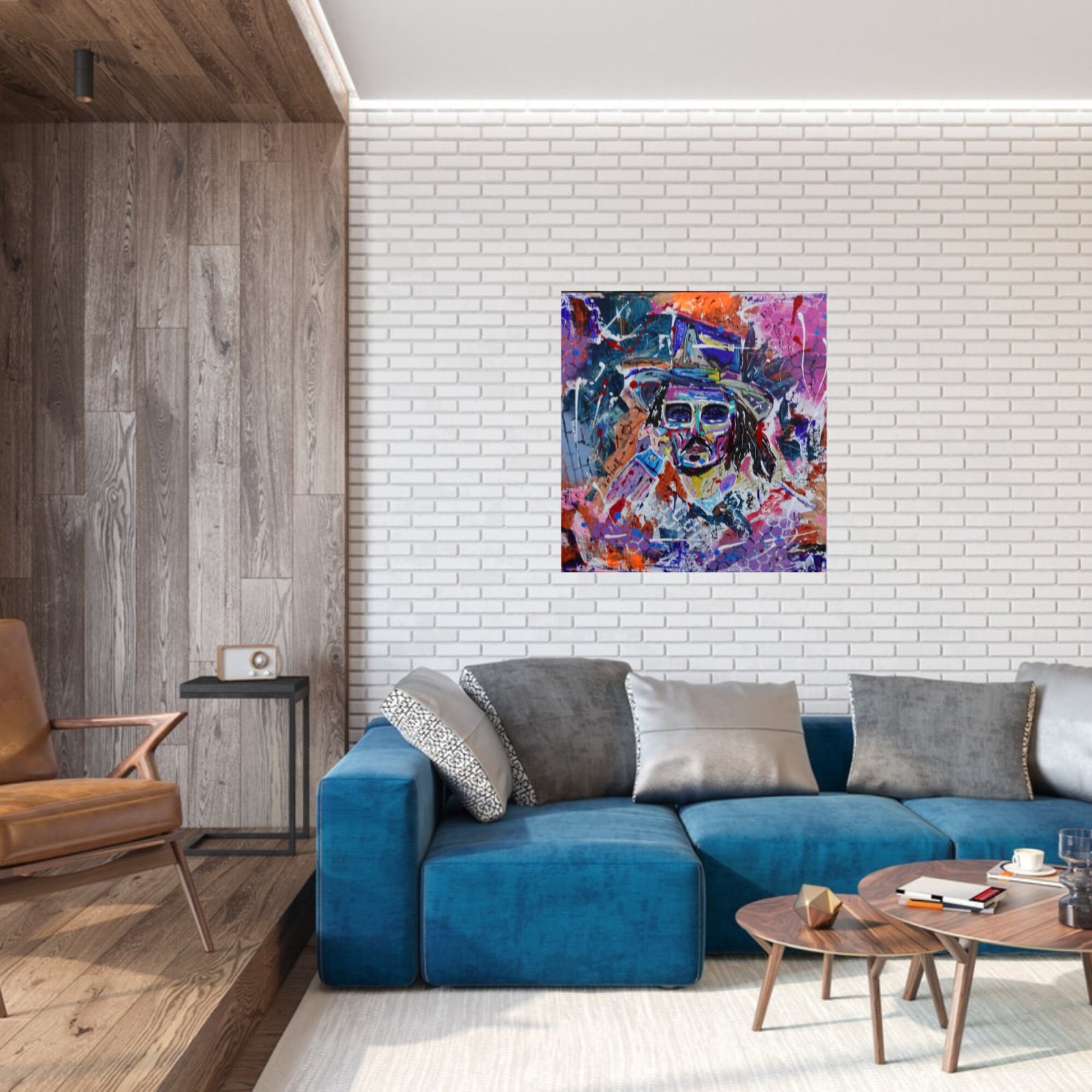 Détail du tableau Original Abstract Painting 50x50 cm, Handmade Linen Canvas, Signed Colorful Wall Art – Jode