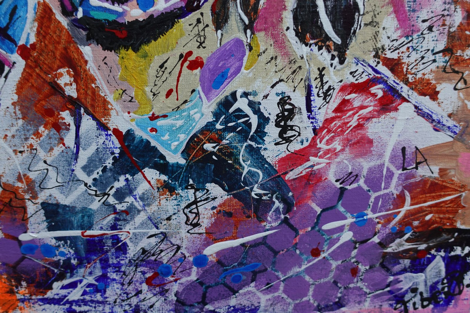 Détail du tableau Original Abstract Painting 50x50 cm, Handmade Linen Canvas, Signed Colorful Wall Art – Jode