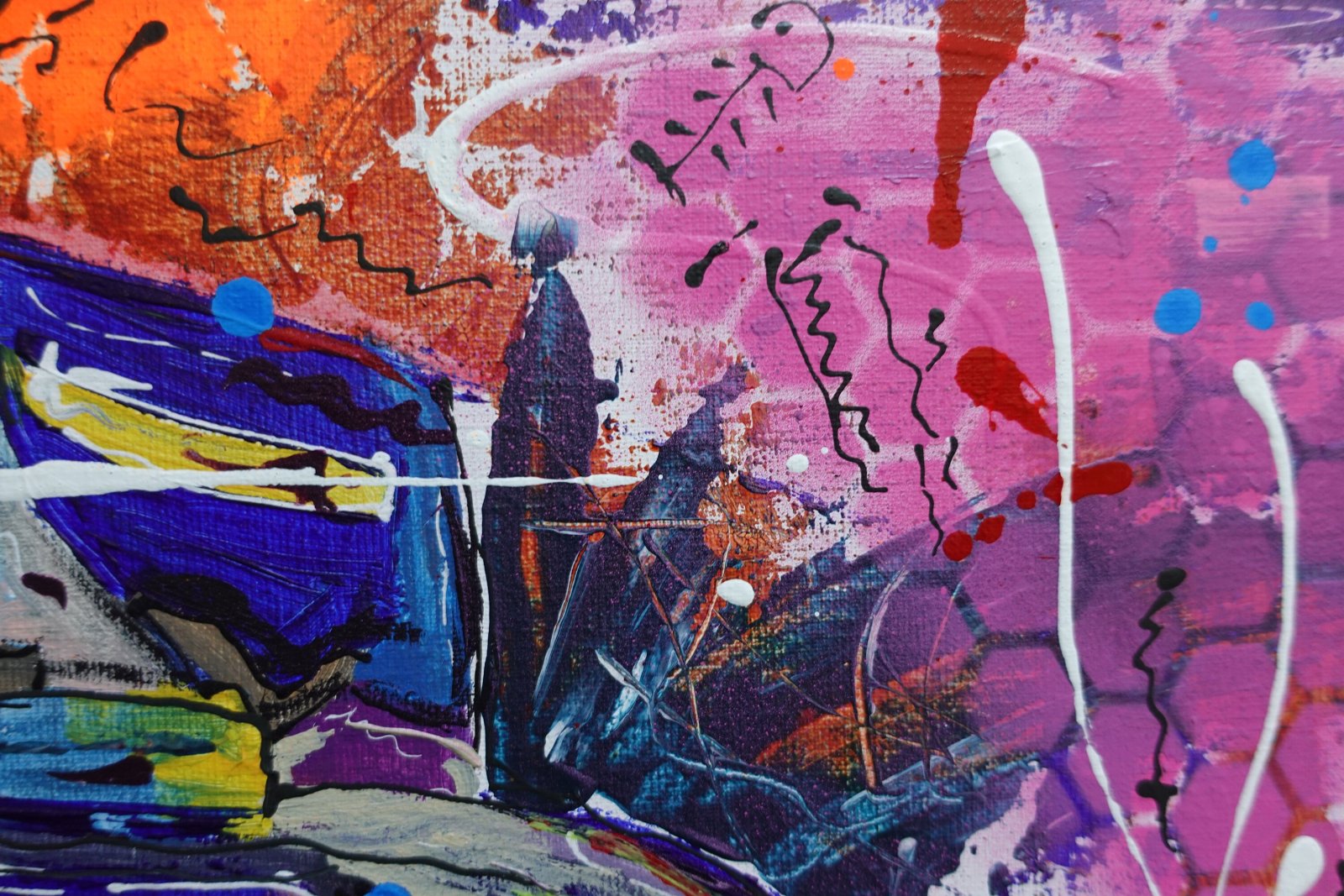 Détail du tableau Original Abstract Painting 50x50 cm, Handmade Linen Canvas, Signed Colorful Wall Art – Jode