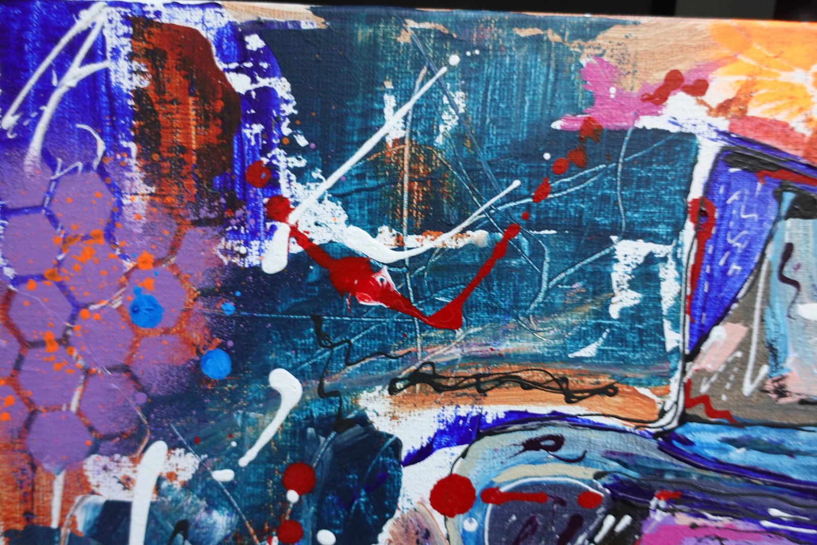 Détail du tableau Original Abstract Painting 50x50 cm, Handmade Linen Canvas, Signed Colorful Wall Art – Jode