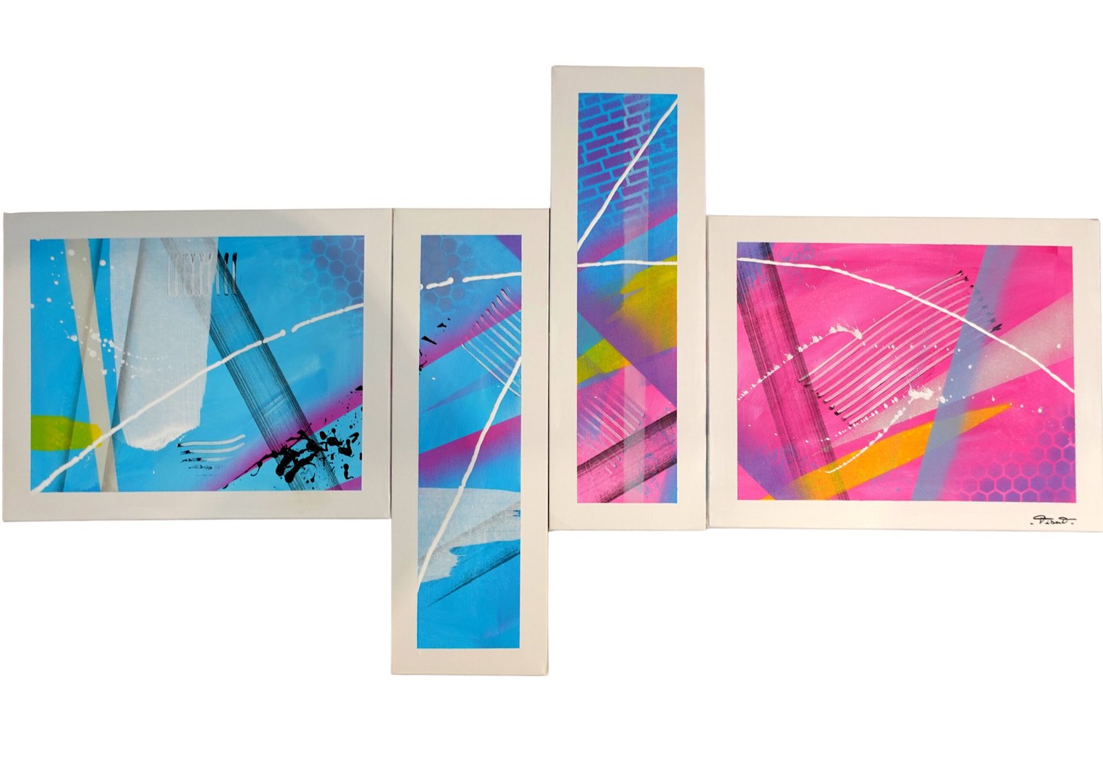 Détail du tableau Original Quadriptych Painting, Set of 4 Handmade Abstract Canvases, Colorful Wall Art – Prodixa