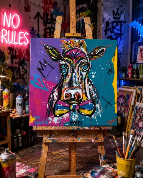 Tableau Madame Meuh Tableau vache pop art coloré 50 x 50 cm, peinture acrylique originale sur toile, art animalier signé Tibert par Tibert