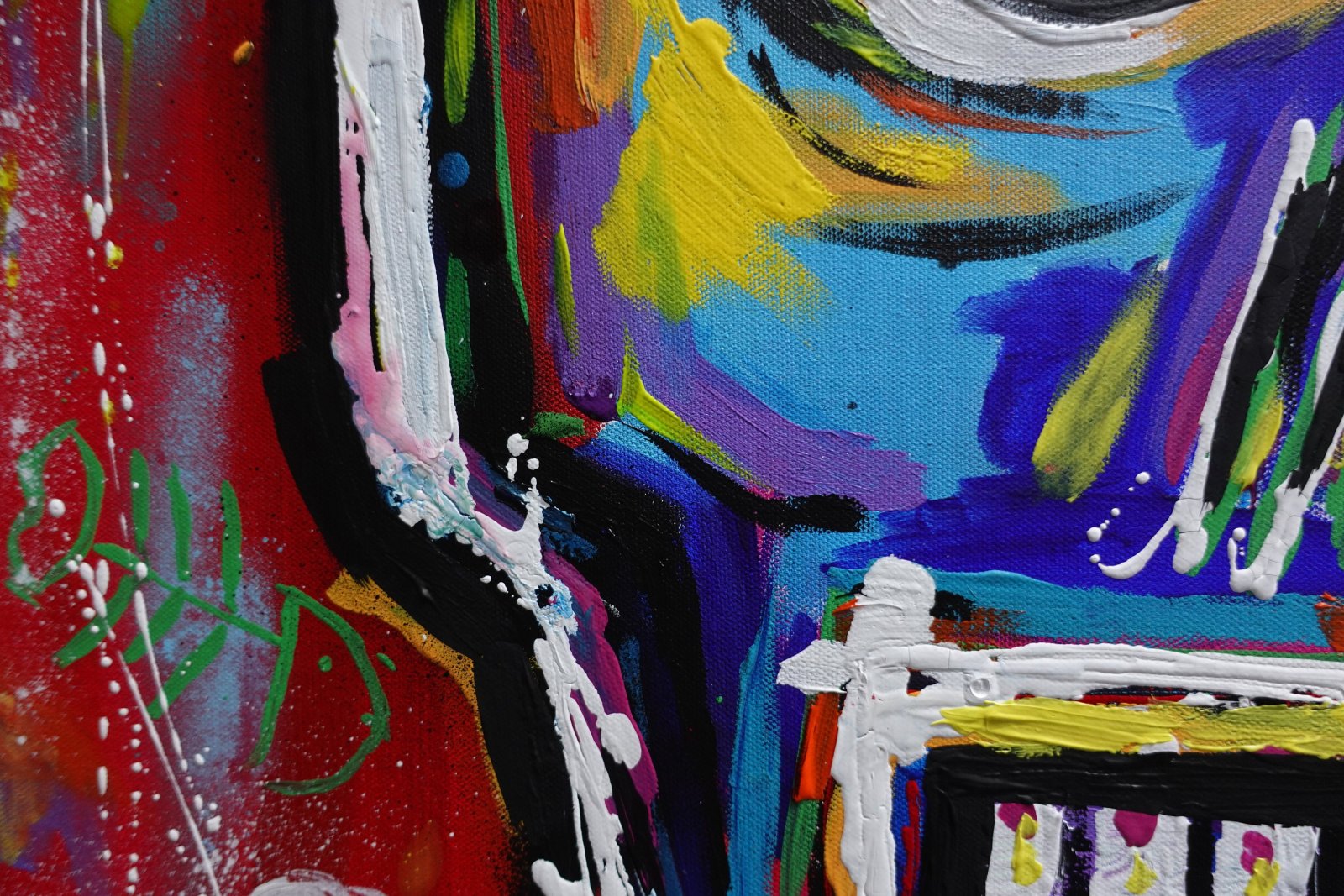 Détail du tableau Original Abstract Skull Painting 80x80 cm, Colorful Acrylic Canvas, Signed French Wall Art – BASKULL