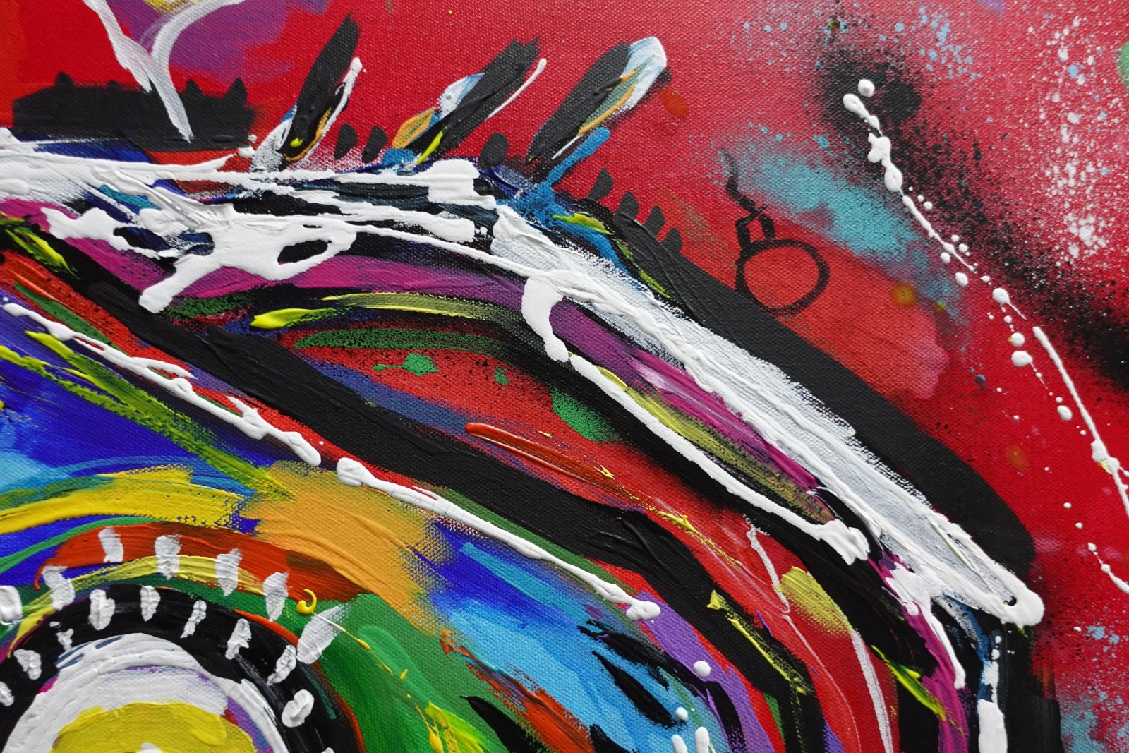 Détail du tableau Original Abstract Skull Painting 80x80 cm, Colorful Acrylic Canvas, Signed French Wall Art – BASKULL